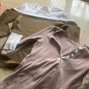 Women’s Ribbed Tops women XS fitted 3/4 Sleeve & Long Sleeve Neutrals LOT of 2